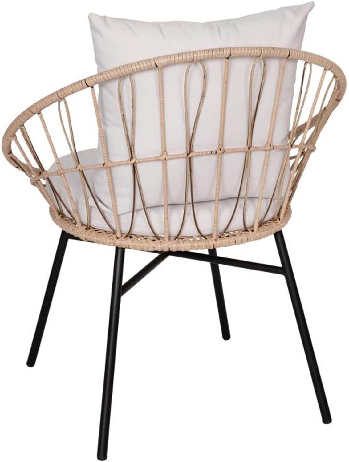 Flash Furniture Devon Set of 2 Indoor/Outdoor Modern Papasan Patio Chairs, Rope with Tan Finish PE Wicker Rattan and Light Gray Cushions
