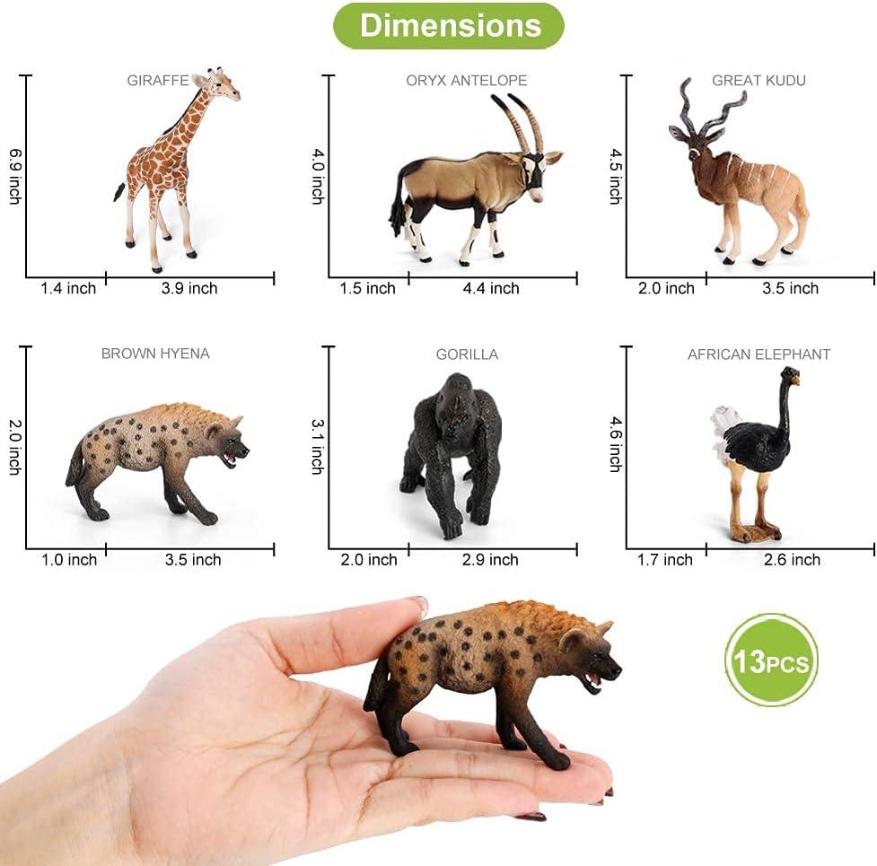 Volnau Safari Animal Figurines Toys 13PCS Africa Figures for Kids Toddlers Christmas Decoration Gift Preschool Educational Zoo Pack Lion Jungle Forest King Set…