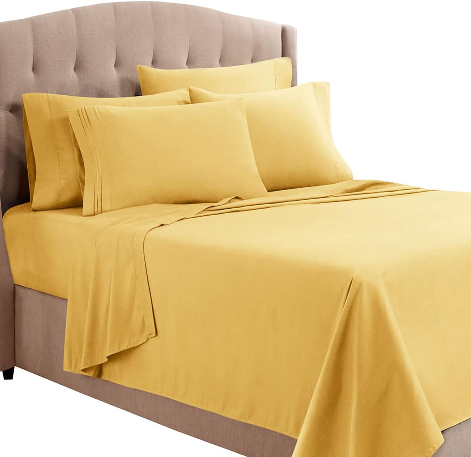 Mellow Yellow Queen 6-Piece Deep Pocket Microfiber Sheet Set