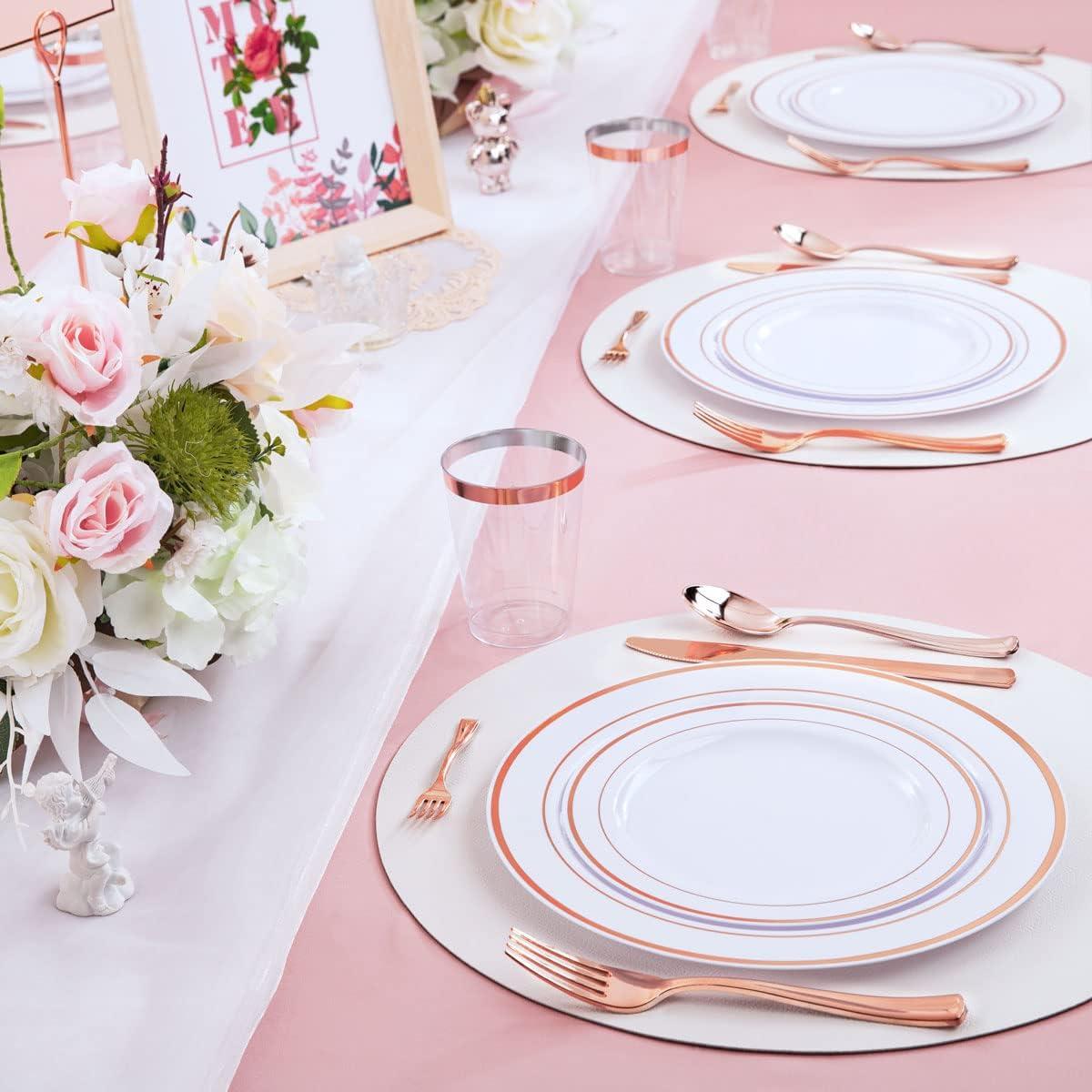 Rose Gold Glossy Plastic Dinnerware Set for 25 Guests