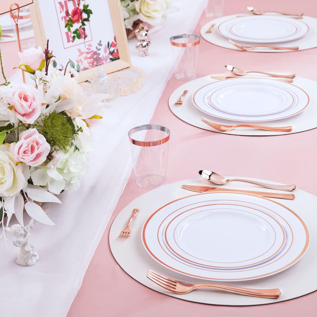 Rose Gold Glossy Plastic Dinnerware Set for 25 Guests