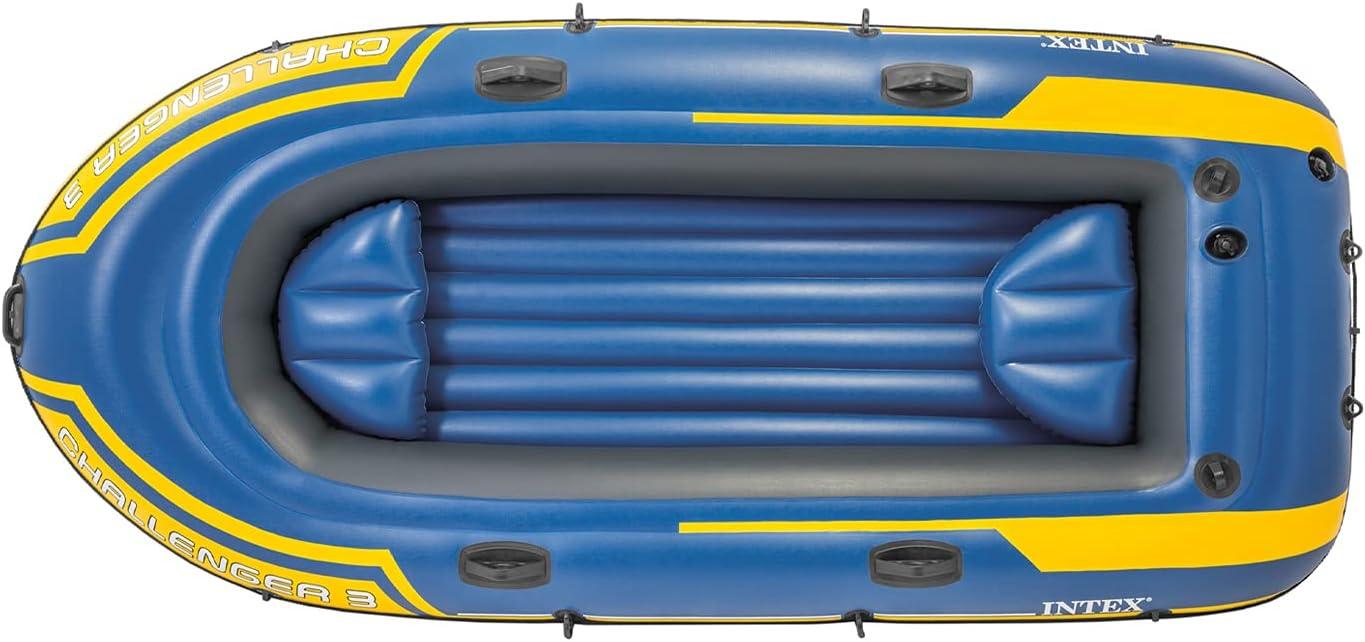 INTEX 68370EP Challenger 3 Inflatable Boat Set: Includes Deluxe 48in Boat Oars and Pump – Triple Air Chambers – 3-Person – 660lb Weight Capacity