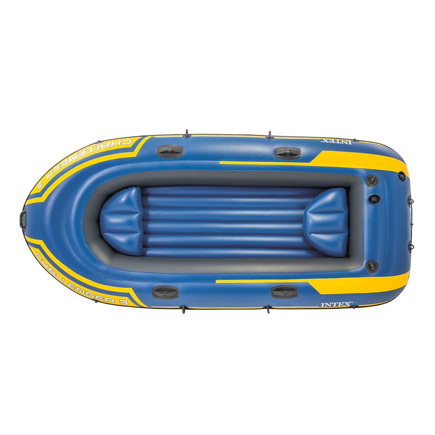INTEX 68370EP Challenger 3 Inflatable Boat Set: Includes Deluxe 48in Boat Oars and Pump – Triple Air Chambers – 3-Person – 660lb Weight Capacity