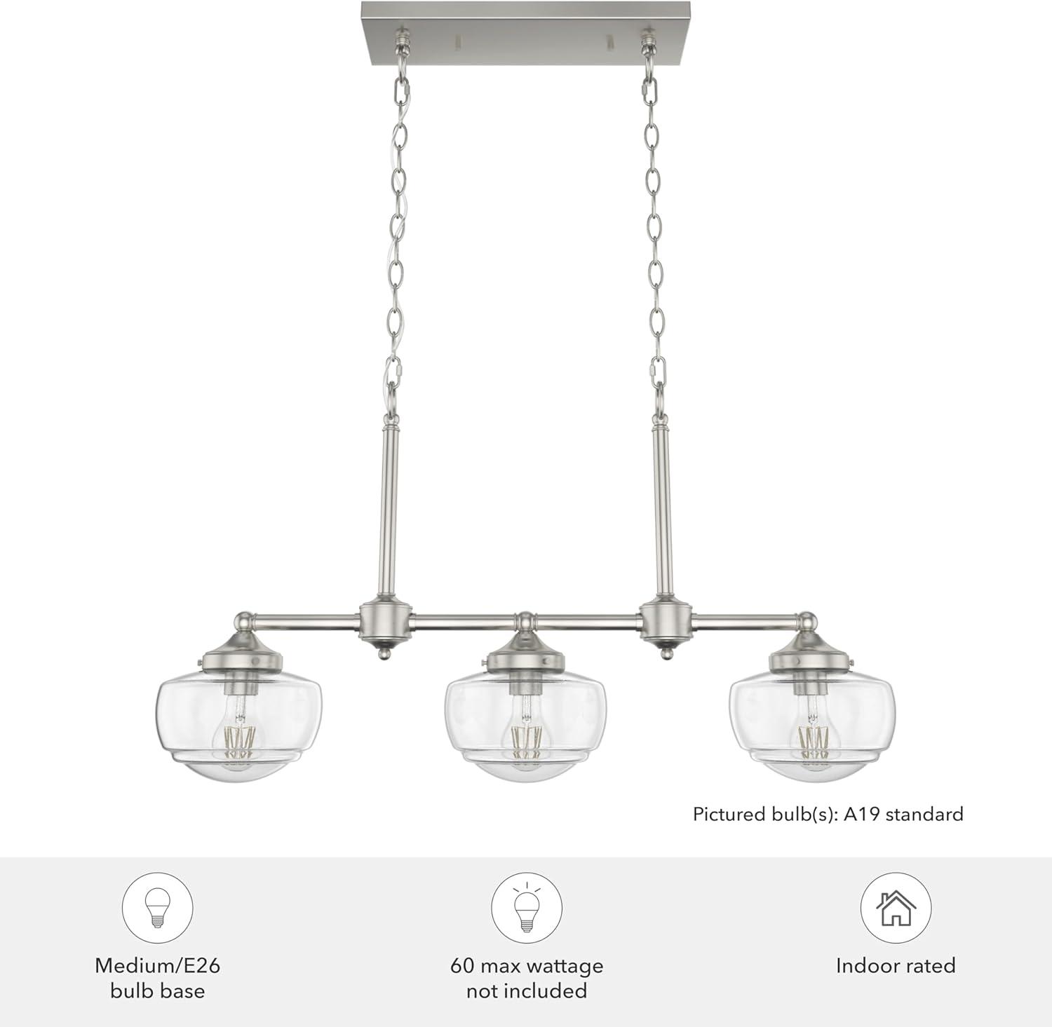 Saddle Creek Brushed Nickel 3-Light Schoolhouse Linear Chandelier