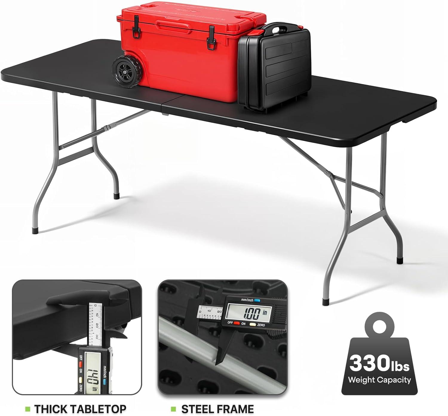 Plastic Folding Card Table, Indoor Outdoor Portable Picnic Table with Carrying Handle for Camping