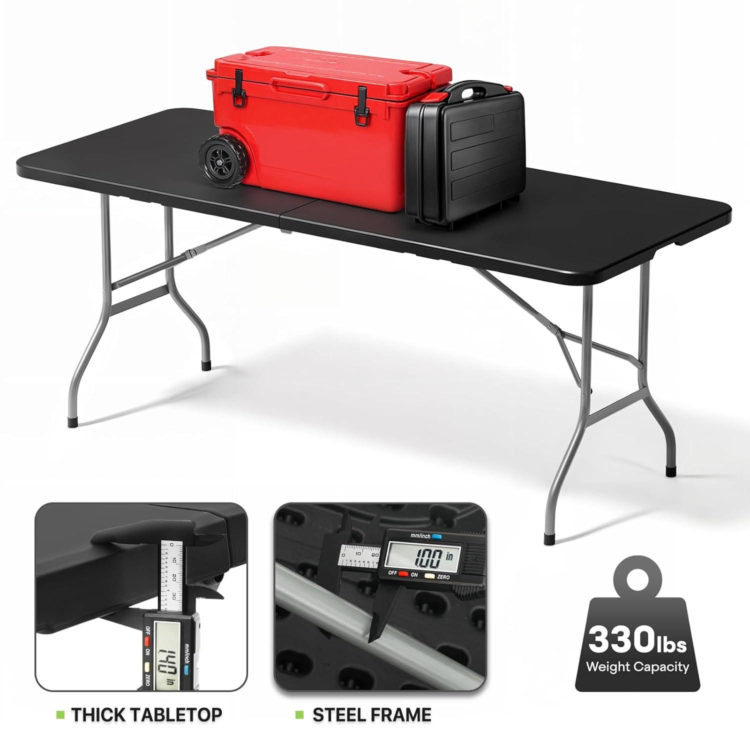 Plastic Folding Card Table, Indoor Outdoor Portable Picnic Table with Carrying Handle for Camping