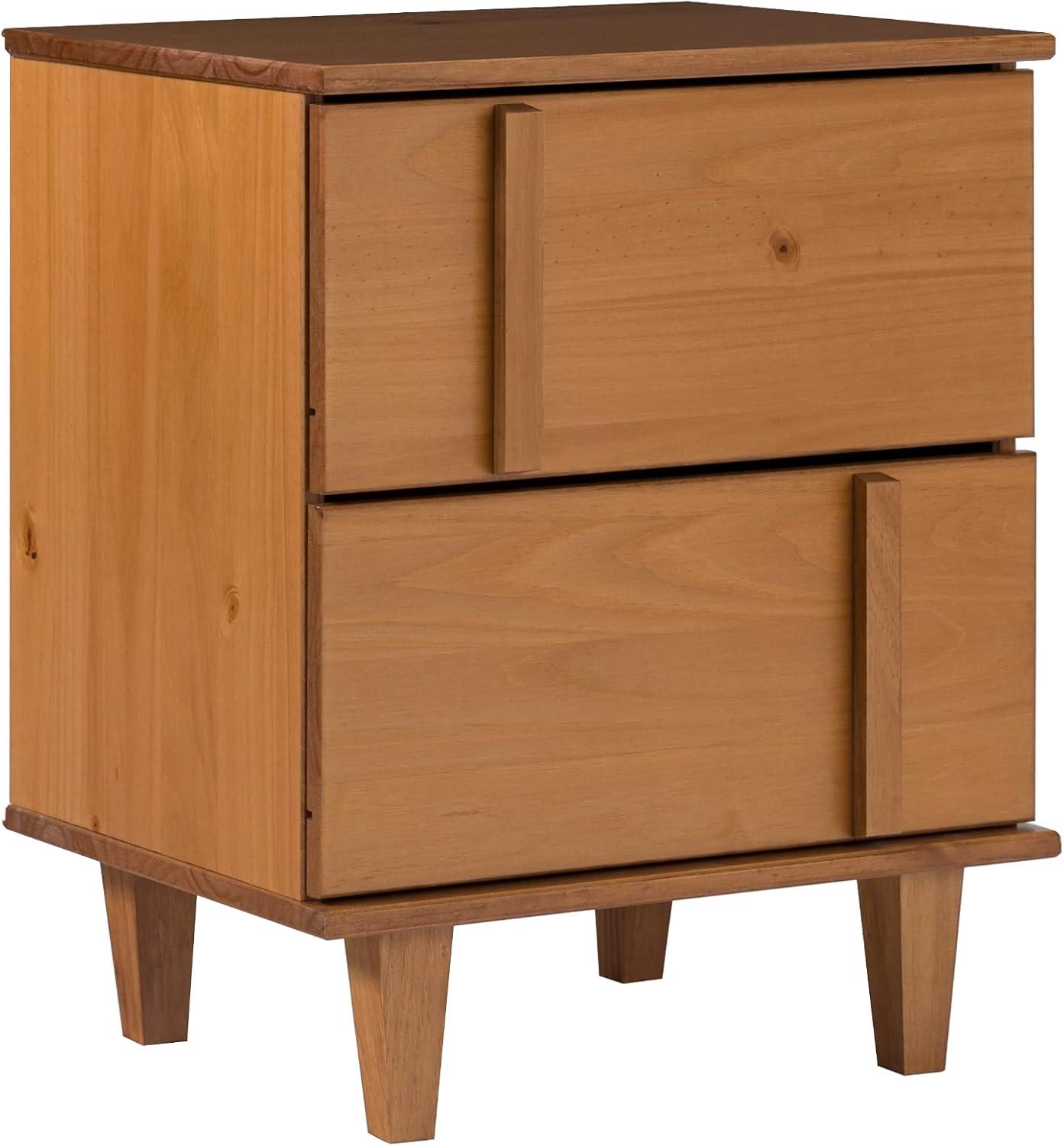 Walker Edison 20” Contemporary Vertical Drawer Pulls Solid Wood Nightstand, Caramel