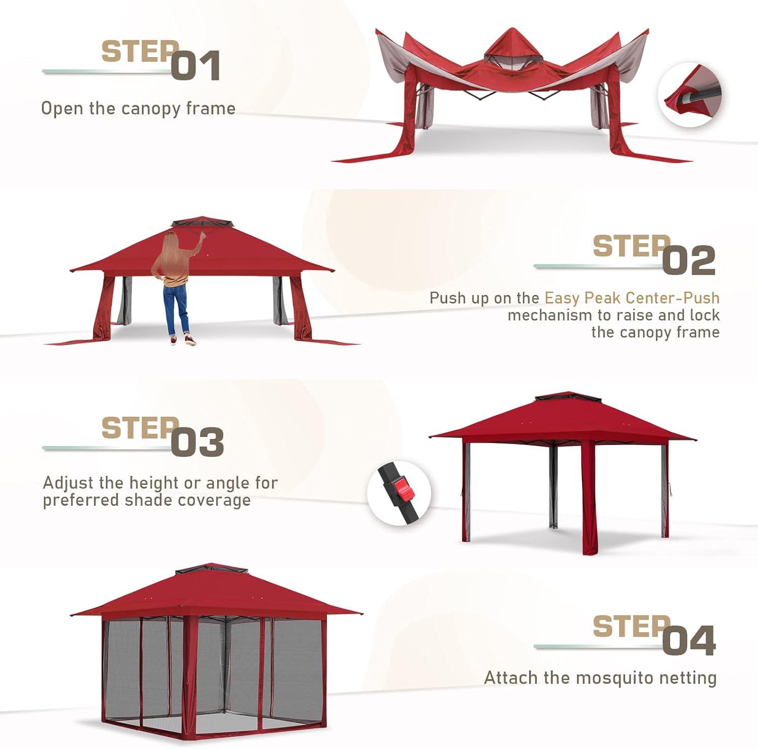 EAGLE PEAK Pop up Patio Gazebo 13 Ft. W x 13 Ft. D Metal Patio