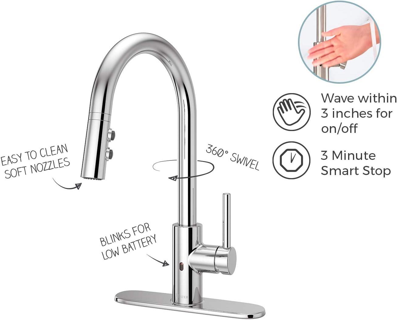 Sleek Chrome 16'' High Arc Pull-Down Kitchen Faucet with Touchless Spray