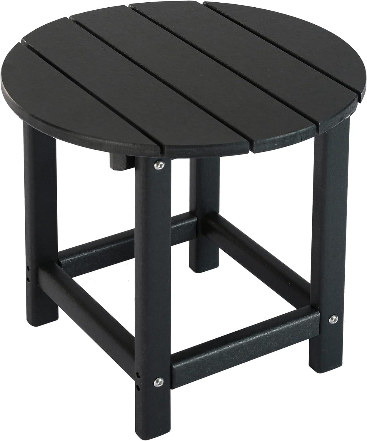 Black Round Outdoor End Table with Wood Core