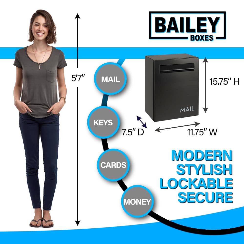 Wall-Mounted Modern Locking Mailbox from Bailey Boxes: Enhance Your Home with The Franklin - 15.75" H x 11.75" W x 7.5" D. Elevate Your Space with This Stylish and Secure Addition.