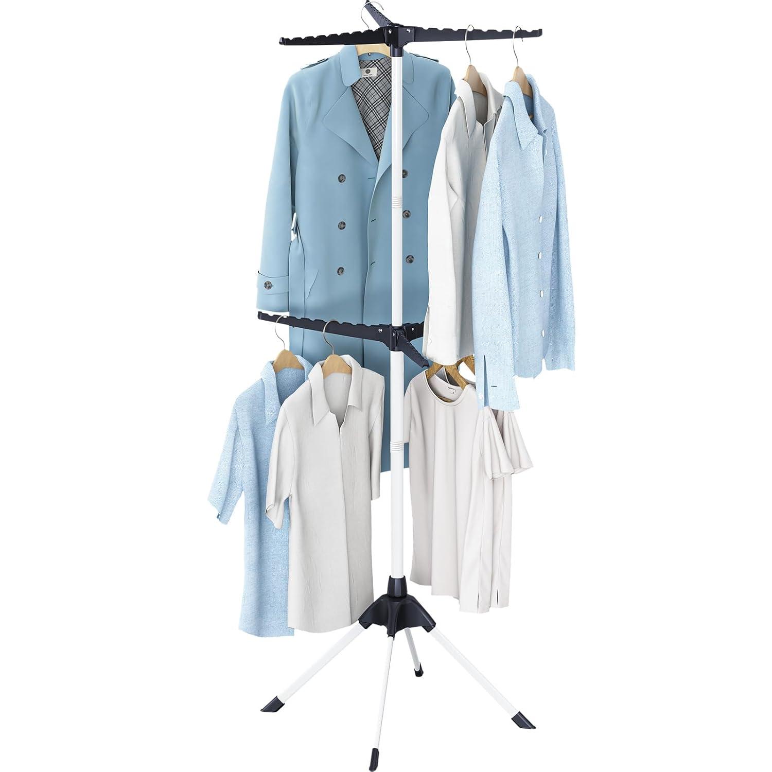 APEXCHASER 2-Tier Clothes Drying Rack, 66 - Inch Collapsible Drying Rack Clothing, 6 Staggered Arms for Clothes Rack, for 48 Pieces of Clothes (2-Tier, Black)