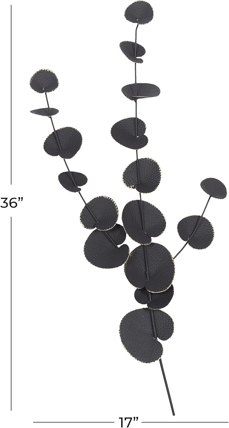 DecMode Black Metal Leaf Wall Decor