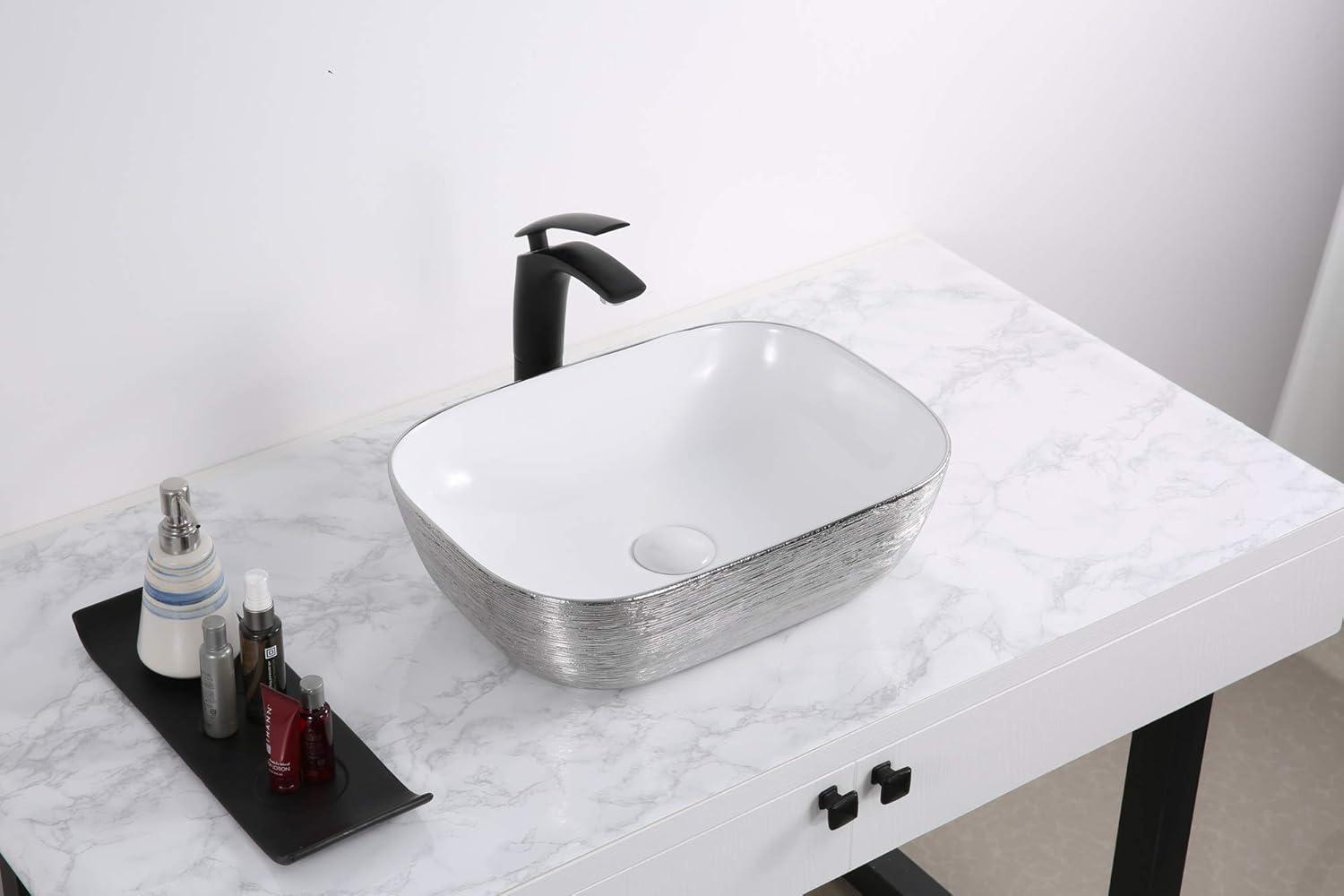 Ruvati 20 x 16 inch Bathroom Vessel Sink Gold Decorative Art Above Vanity Counter White Ceramic