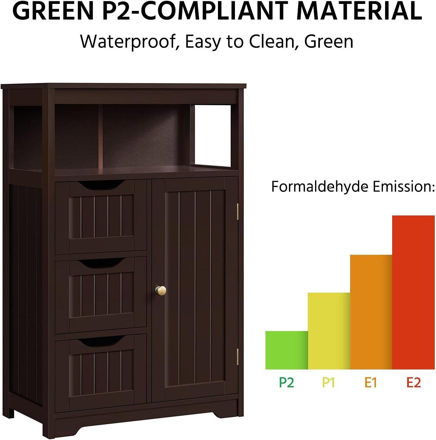 Espresso MDF Bathroom Floor Cabinet with Adjustable Shelving