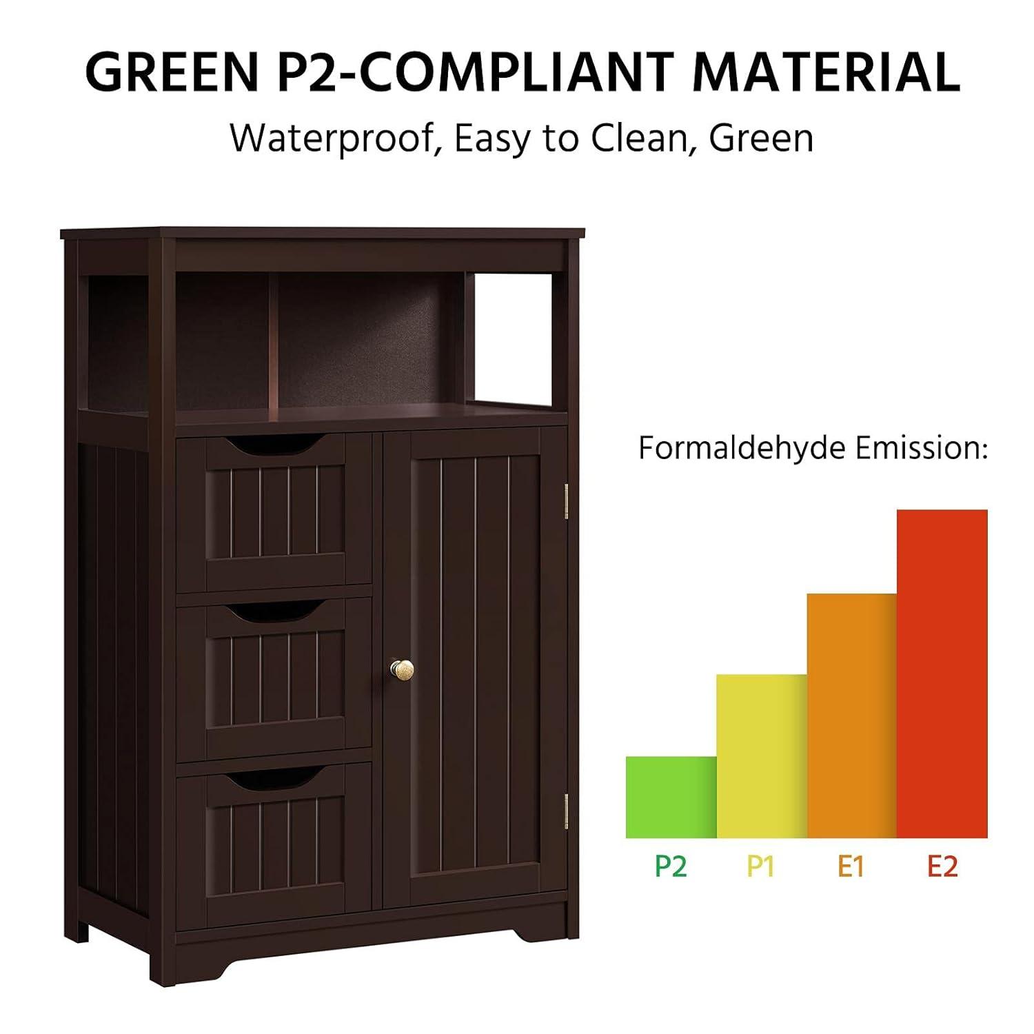 Espresso MDF Bathroom Floor Cabinet with Adjustable Shelving
