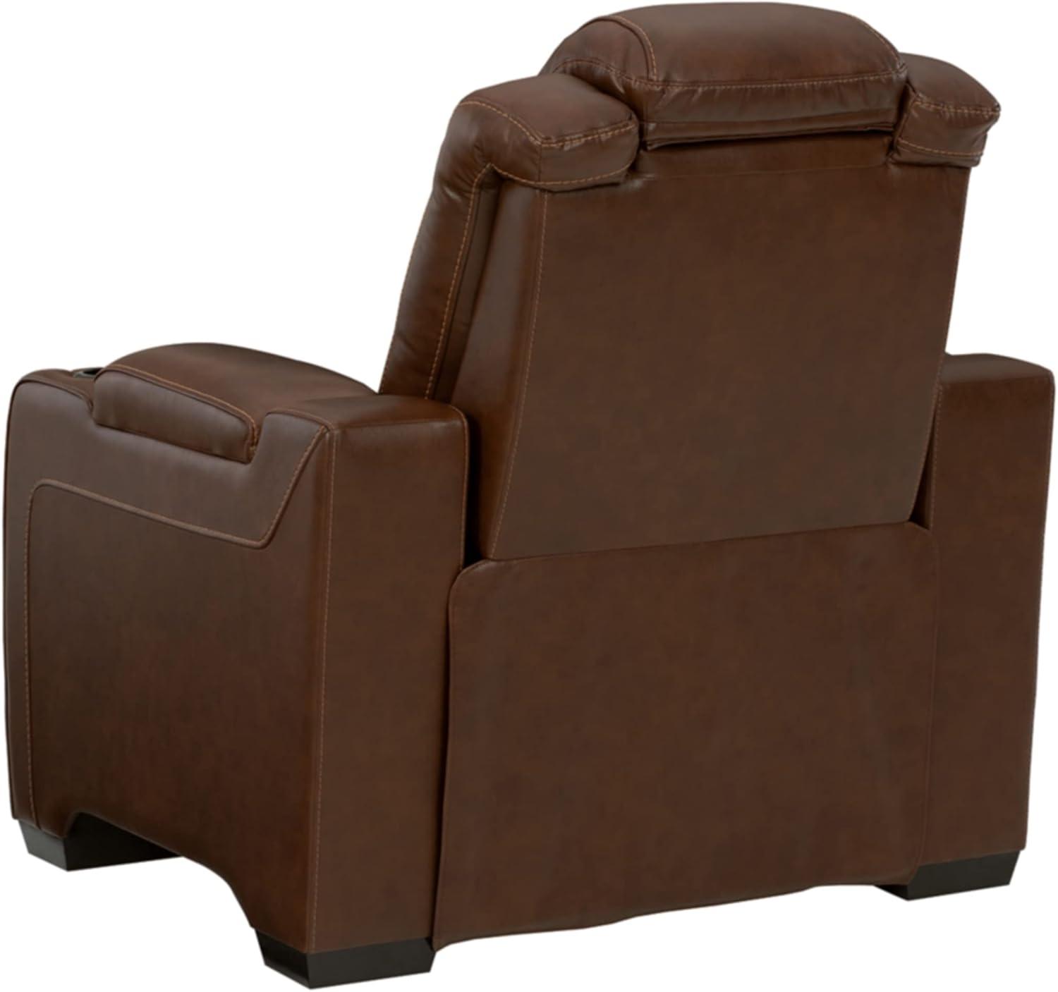 Ashley Furniture Backtrack Leather Power Recliner with Headrest in Chocolate