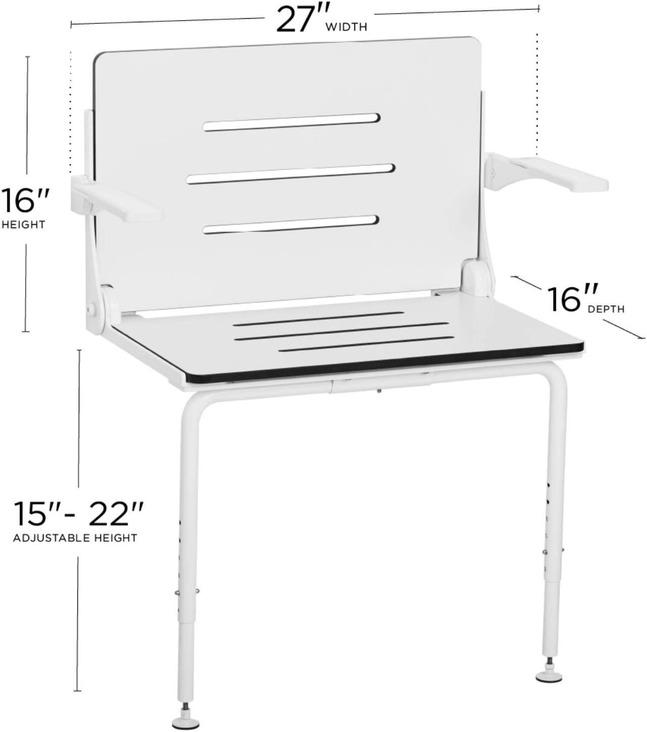 Silhouette Comfort Plus Heavy Duty Folding Wall Mount Shower Seat, White Seat with White Frame