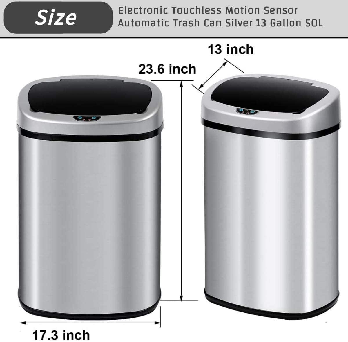 13 Gallon Silver Stainless Steel Touchless Trash Can