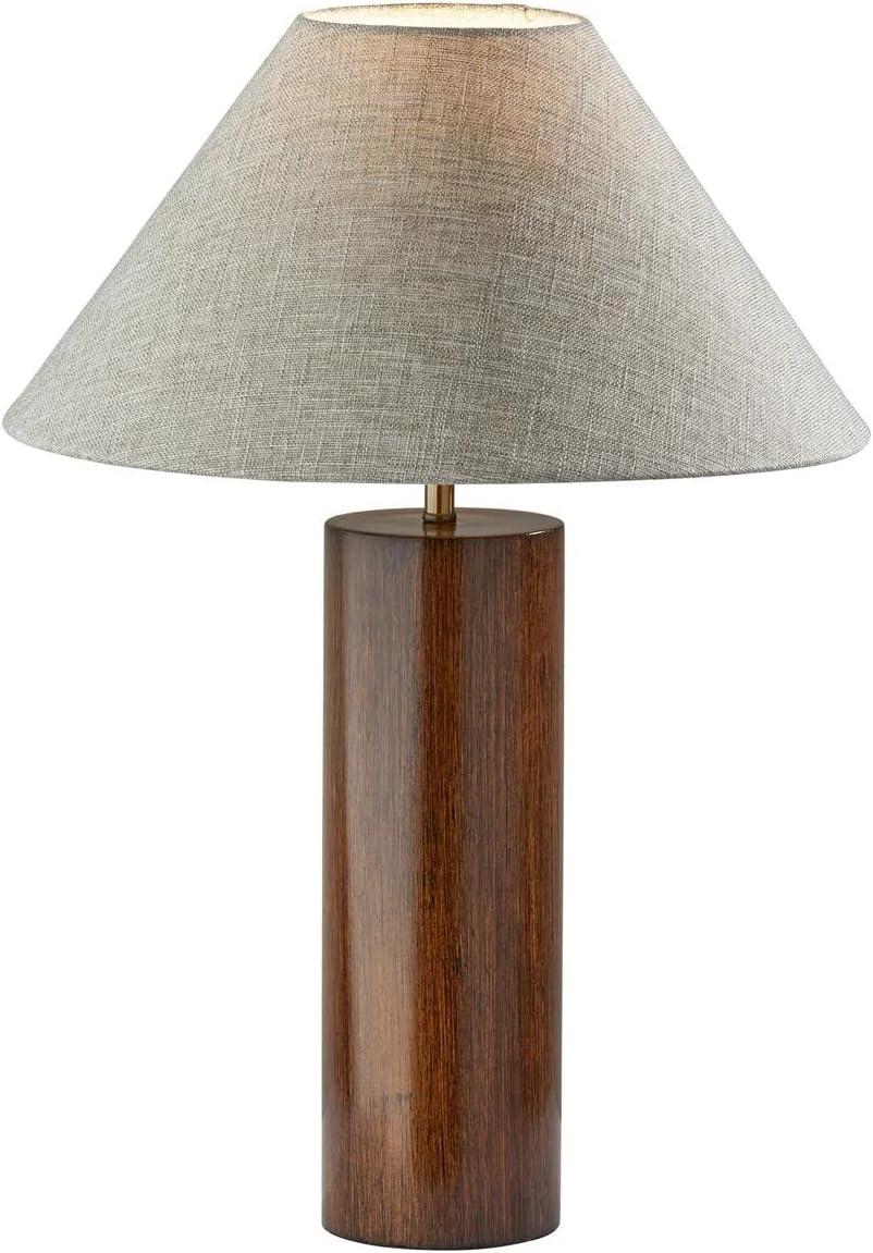 Walnut and Brass Modern Table Lamp with Fabric Shade