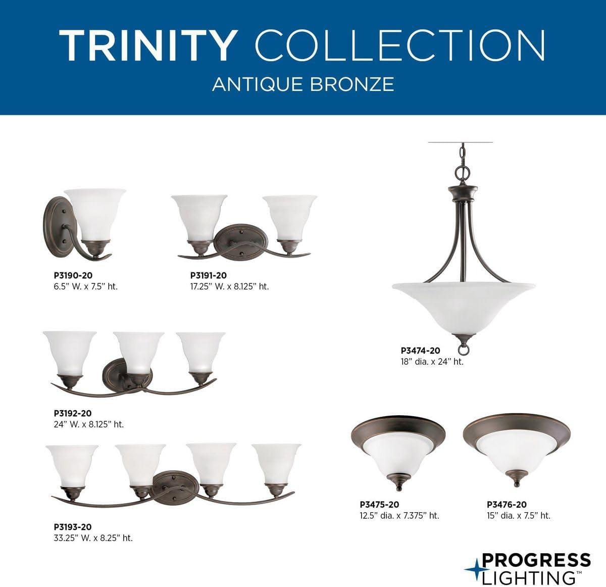 Progress Lighting Trinity Collection 3-Light Hall Foyer Fixture, Steel, Antique Bronze, Etched Glass Shade