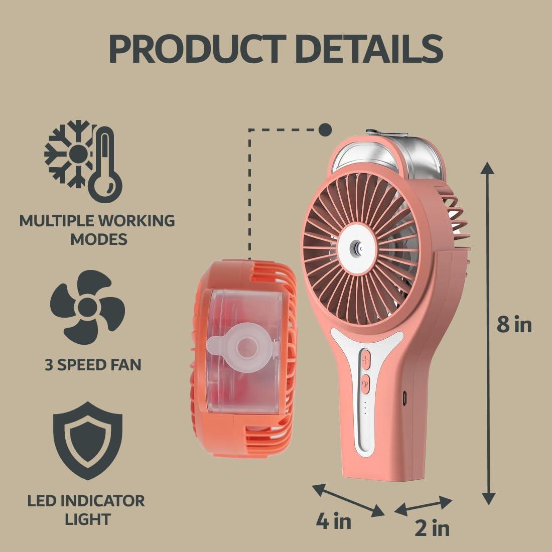 Sunneday 3" Portable Misting Fan in Coral Bell