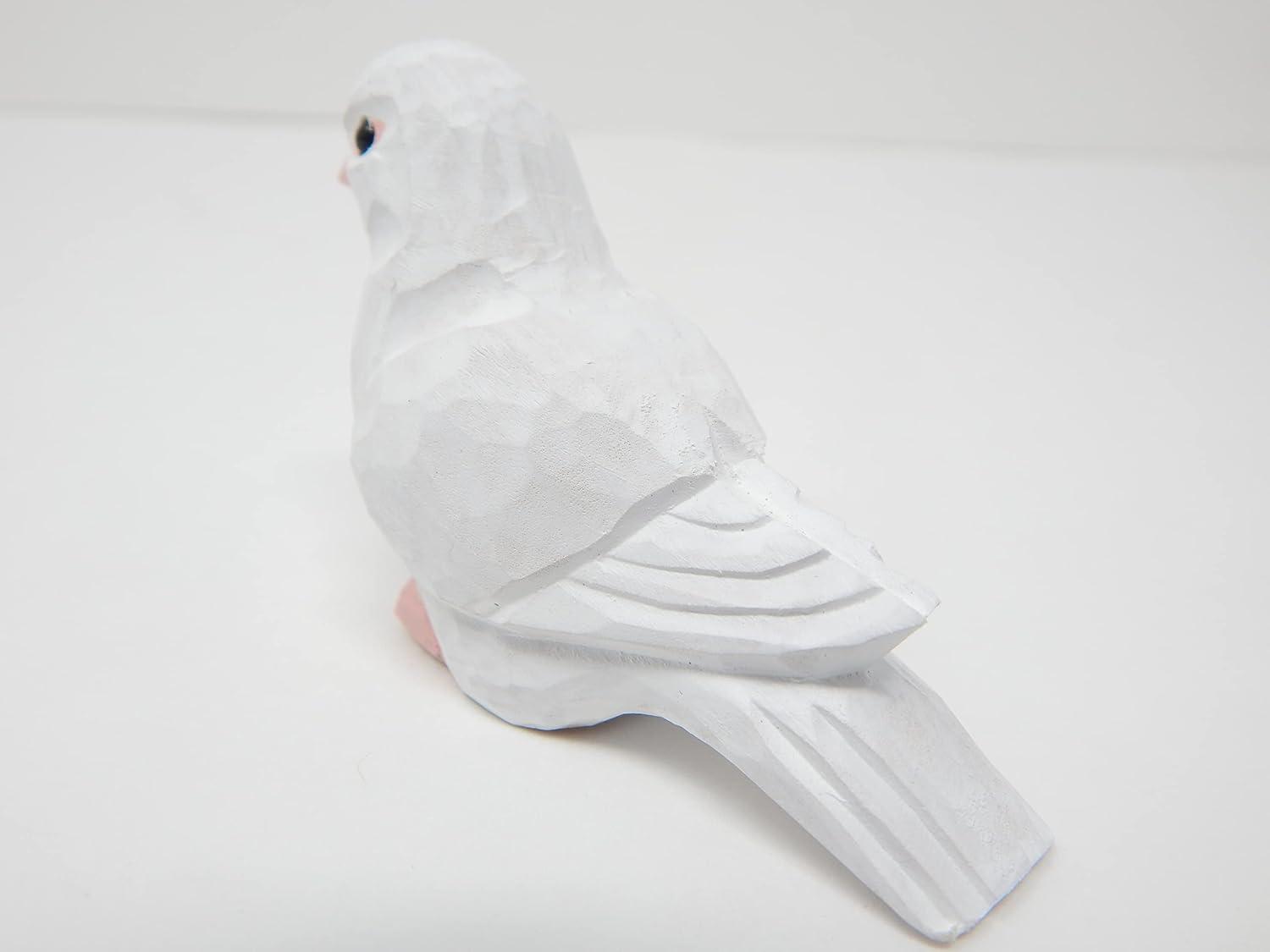 White Dove Wood Figurine Statue Sculpture Ornament Decoration Miniature Bird Art Carve Small Animal