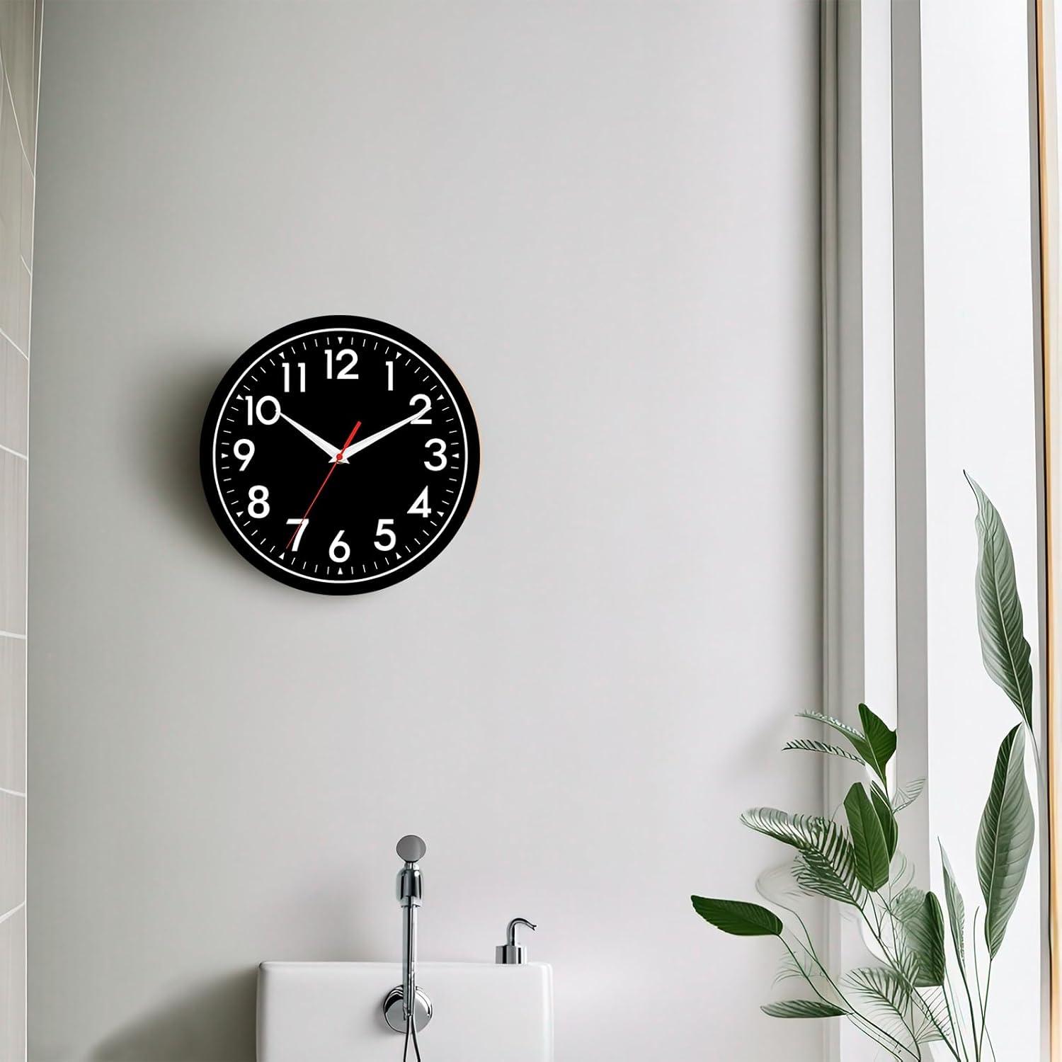 YEHOOM Wall Clock 10 Inch Silent Non-Ticking Modern Clocks Battery Operated - Analog Small Classic for Office, Home, Bathroom, Kitchen, Bedroom, School, Living Room(Black)