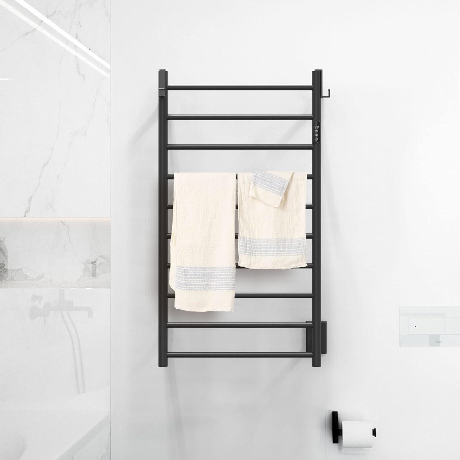 Matte Black 10-Bar Stainless Steel Wall Mounted Towel Warmer