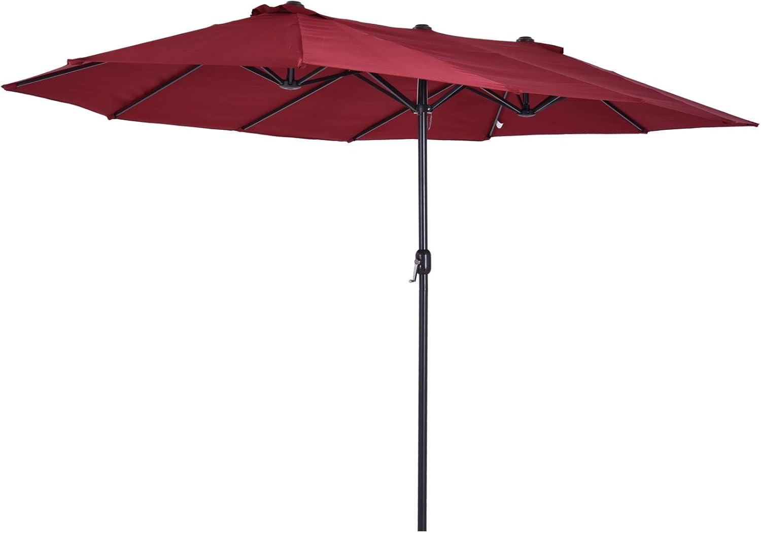 Outsunny Extra Large 15ft Patio Umbrella, Double-Sided Outdoor Umbrella with Crank Handle and Air Vents for Backyard, Deck, Pool, Market, Red