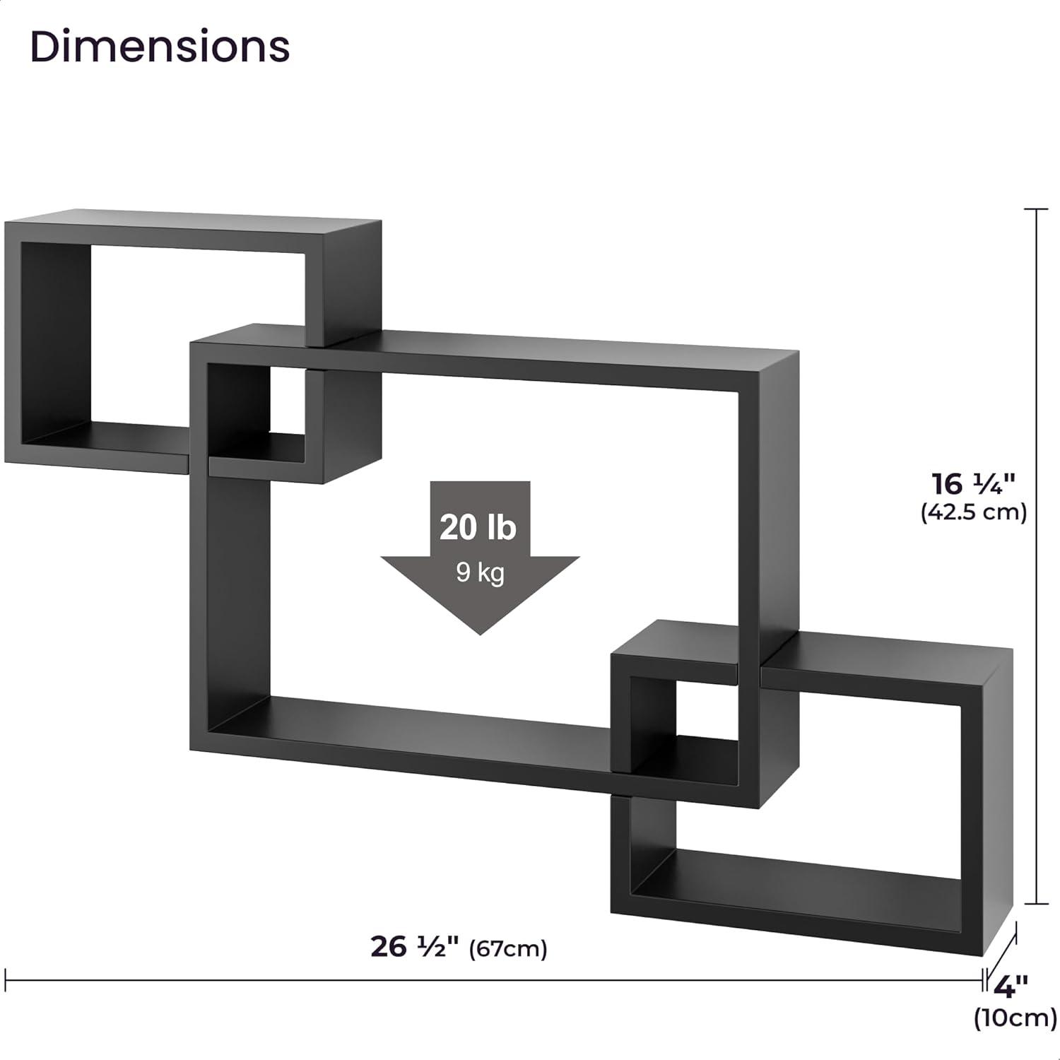Ballucci Interlocking Floating Shelves, Horizontal or Vertical Display Cube Wall Mount Shelf, Black