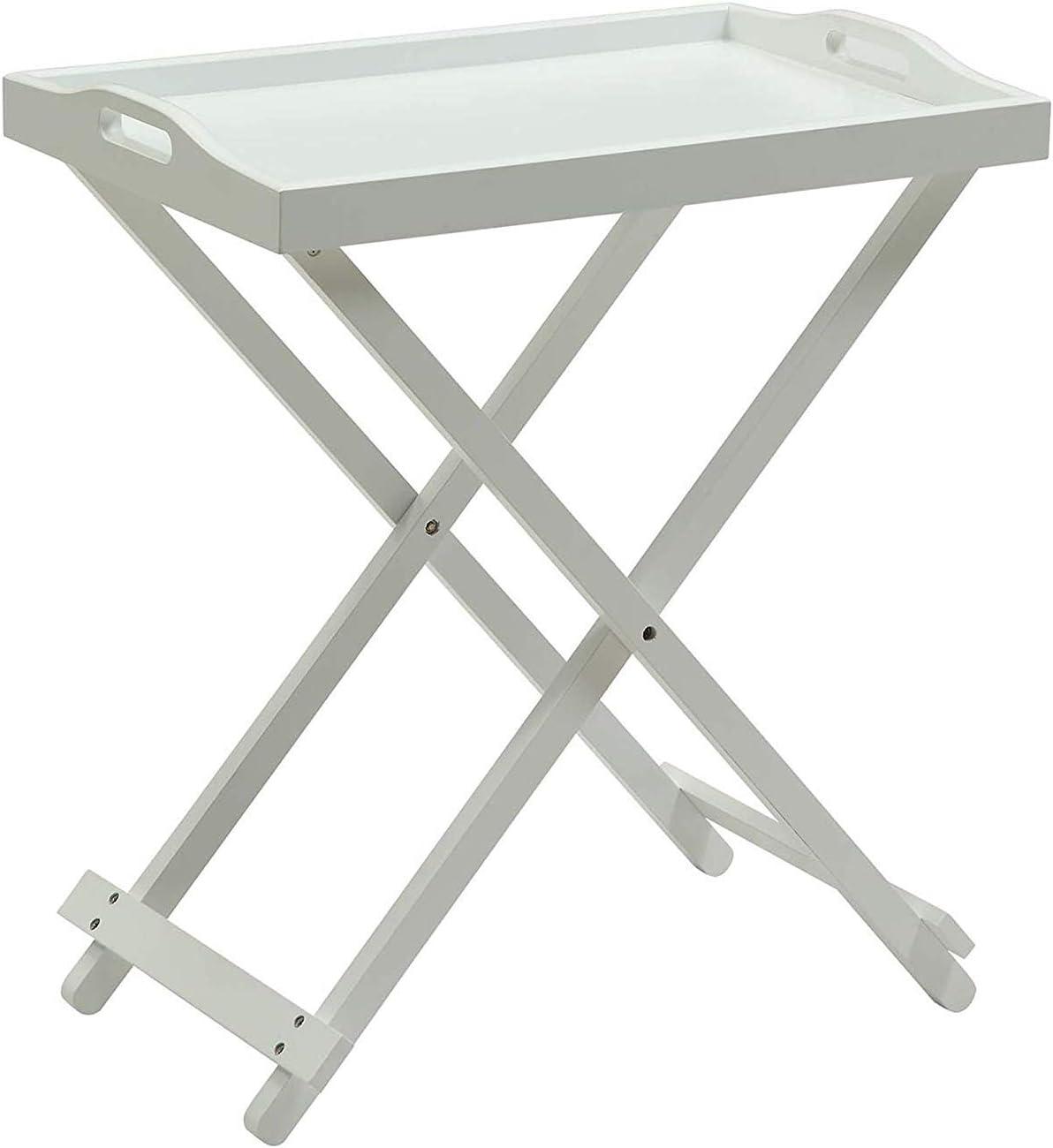 Designs2Go Folding Tray Table in White Solid Wood Finish with Handles