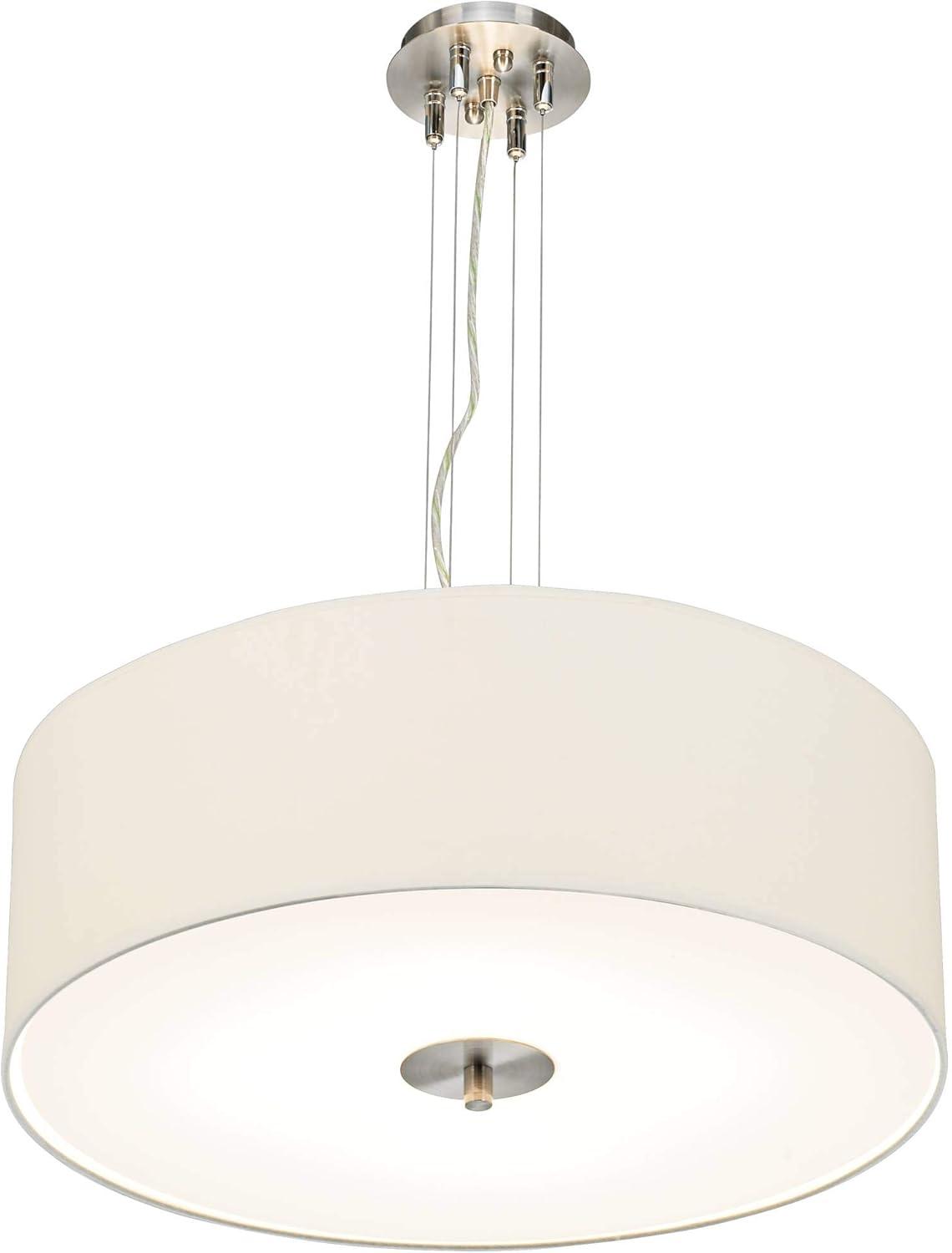 Possini Euro Design Brushed Nickel Pendant Chandelier 24" Wide Modern White Canvas Drum Shade 4-Light Fixture for Dining Room House Kitchen Island