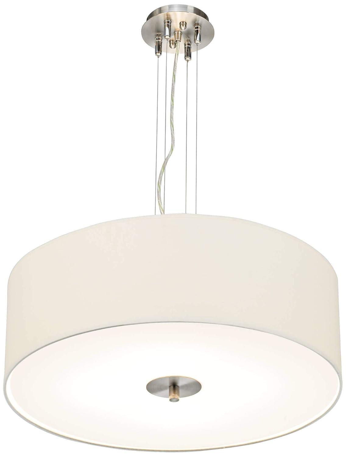 Possini Euro Design Brushed Nickel Pendant Chandelier 24" Wide Modern White Canvas Drum Shade 4-Light Fixture for Dining Room House Kitchen Island