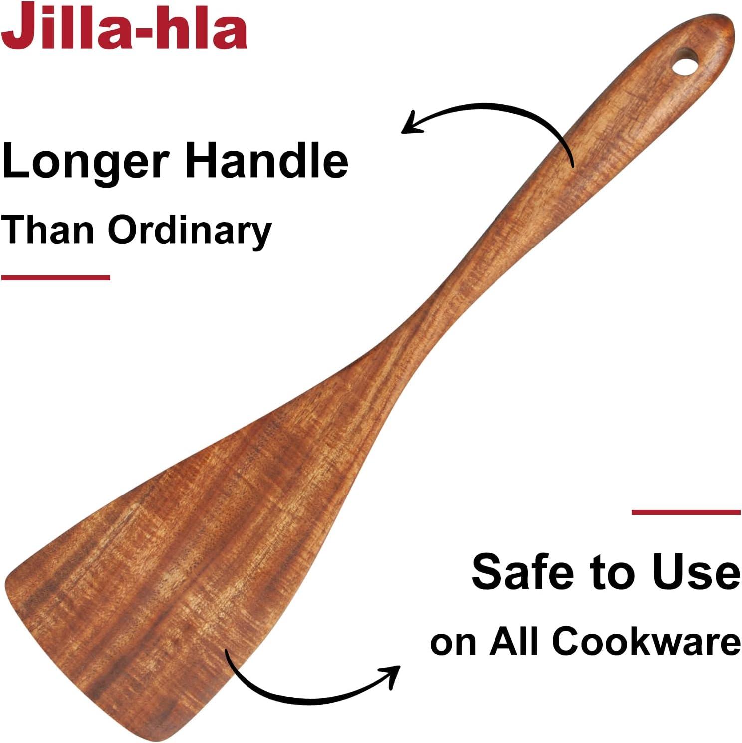 Jilla-hla Wooden Spatula Wooden Turner Acacia Wood,Long Handle Flat Frying Spatula Handmade for Kitchen Cookware (Frying Spatula) C52