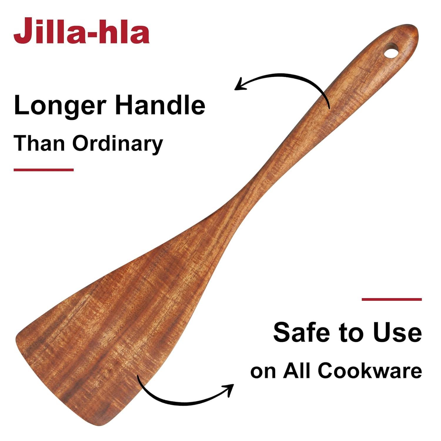 Jilla-hla Wooden Spatula Wooden Turner Acacia Wood,Long Handle Flat Frying Spatula Handmade for Kitchen Cookware (Frying Spatula) C52
