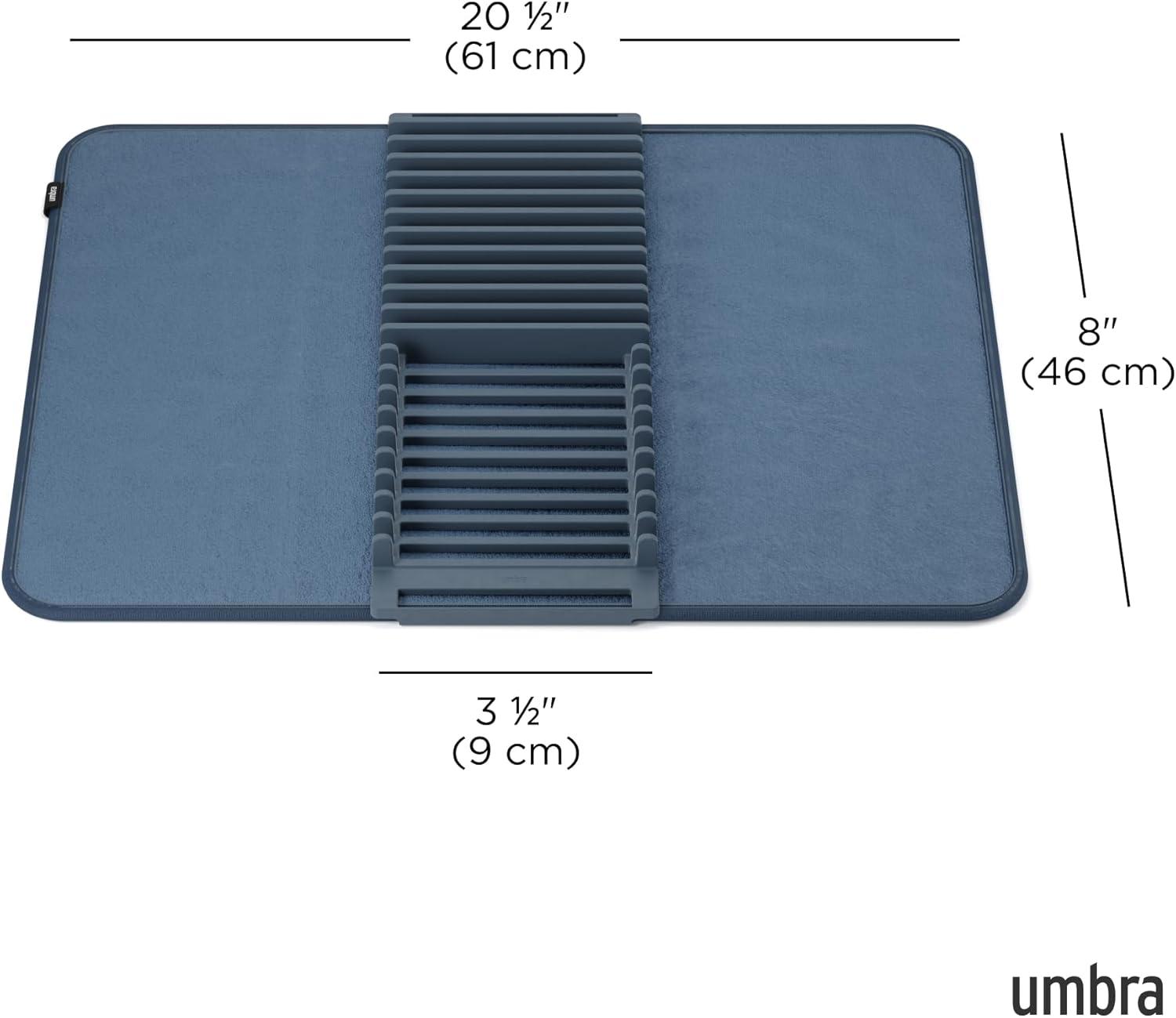 Umbra Udry Dish Drying Rack And Microfiber Dish Drying Mat - Space-Saving Lightweight Design Folds Up For Easy Storage, 24 X 18 Inches