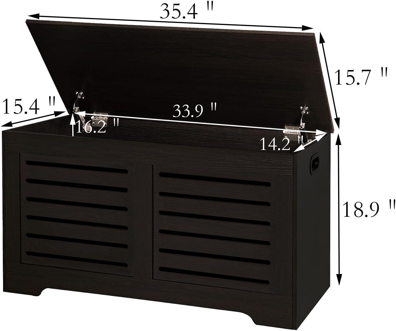 DINZI LVJ Storage Chest, Flip-Top Wooden Toy Box with 2 Safety Hinges, Retro Entryway Shoe Bench, Sturdy Large Storage Trunk for Living Room, Bedroom, Toddler Room, Easy Assembly, Rustic Brown