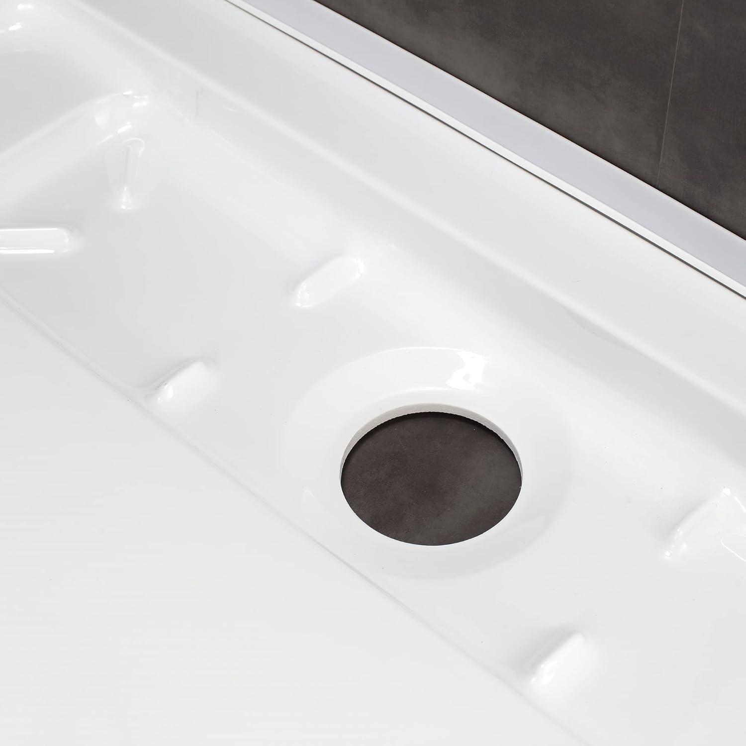 OVE Decors 48" x 32" Rectangle Shower Base Pan, White Acrylic, Hidden Side Drain, Reversible Design