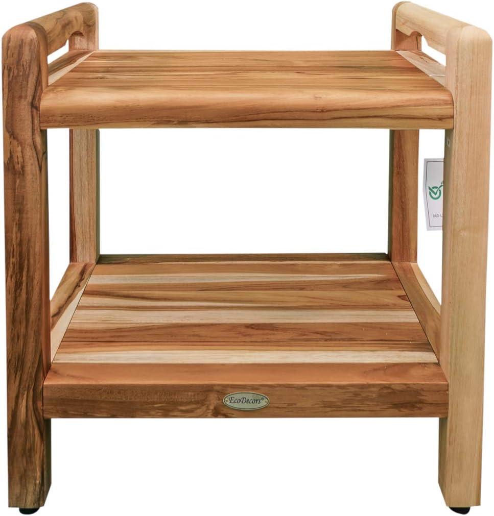 EcoDecors 20" Earthy Teak Shower Bench with Shelf