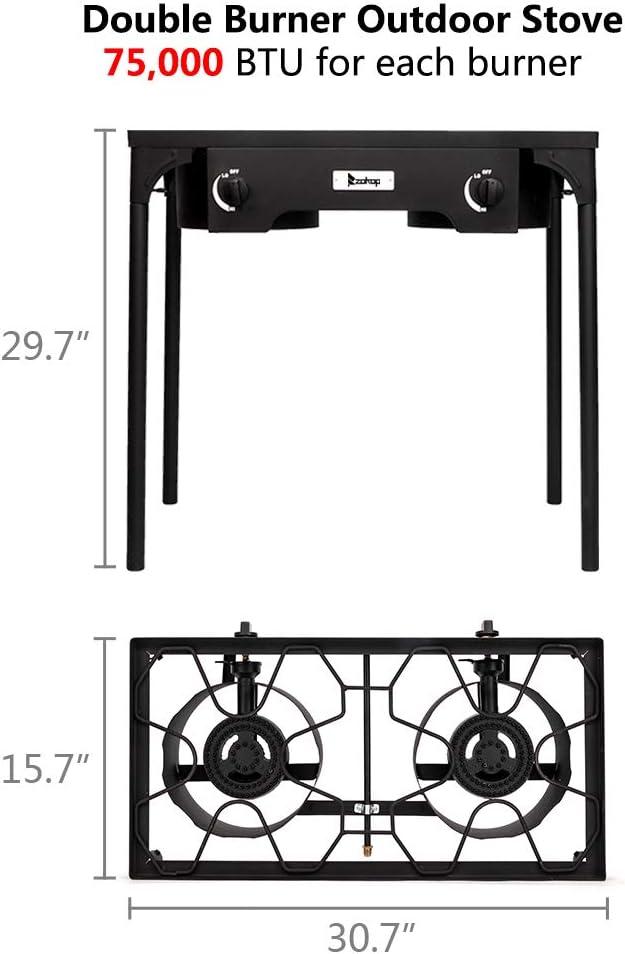 GoDecor Portable Propane Stove 2 Burner Outdoor Camping BBQ Grill With Wind Panel, 150000BTU