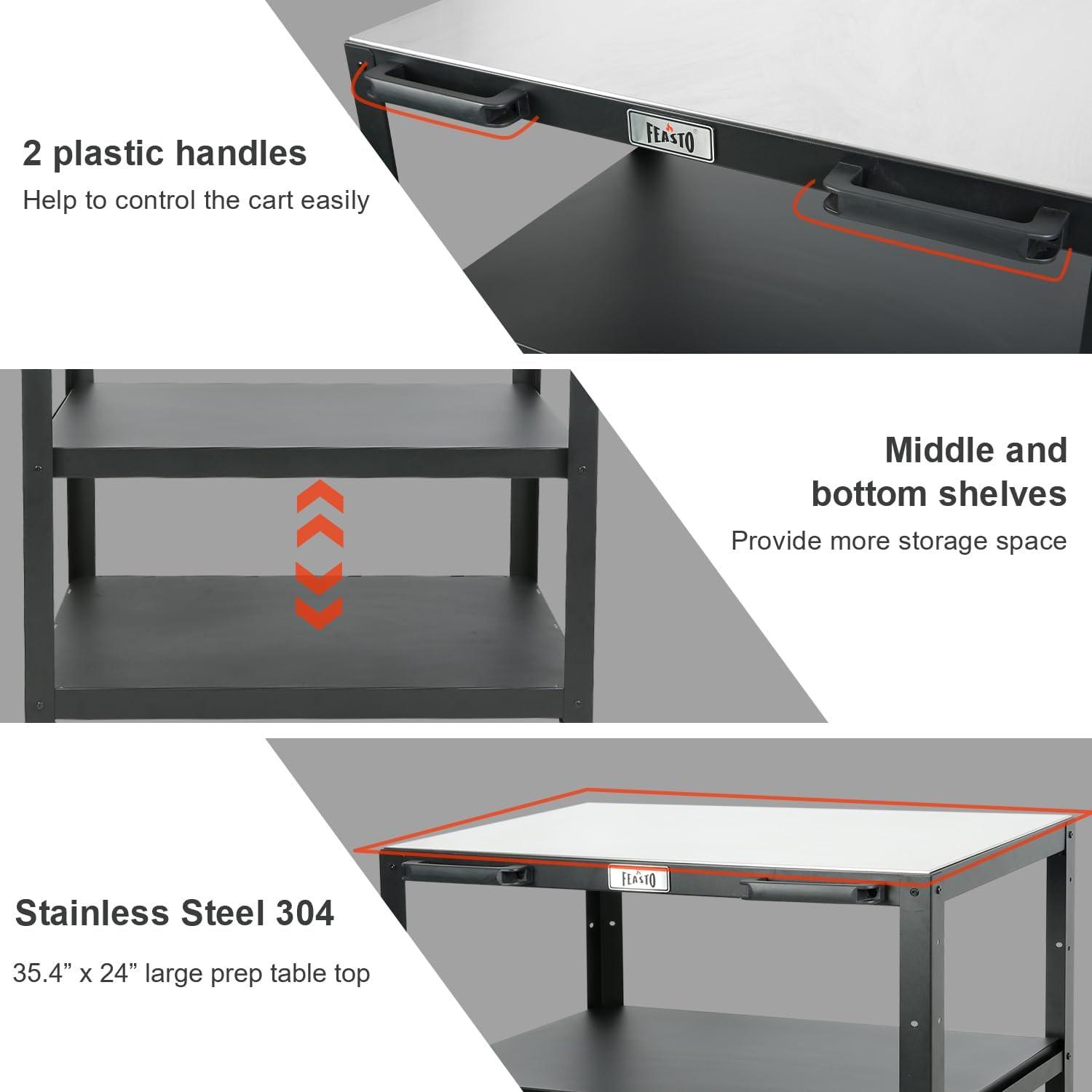 FEASTO 3-Shelf 35In Movable Modular Outdoor Kitchen Table Cart