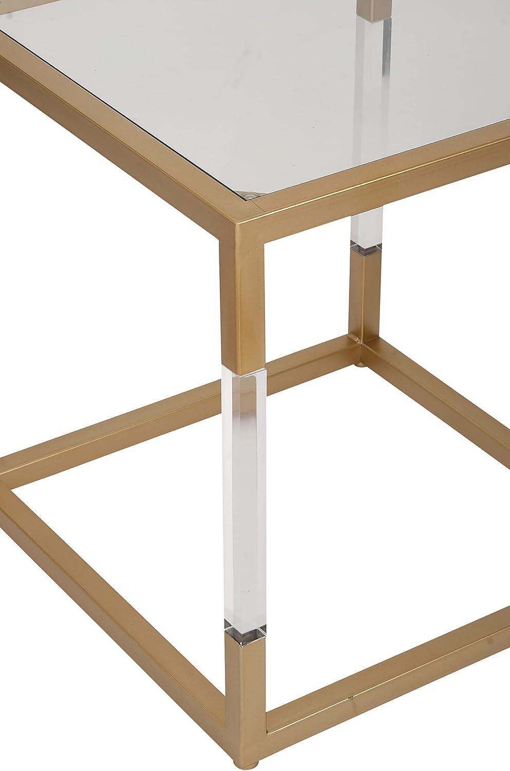 Turrell Metal Gold Side End Accent Table with Clear Glass Top and Acrylic Legs