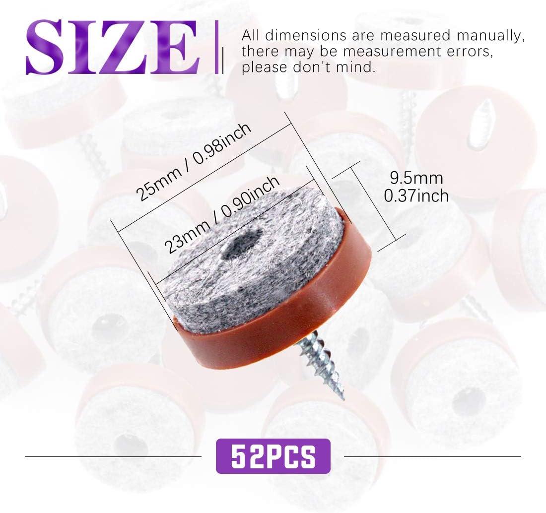 Swpeet 52Pcs 20mm Brown Furniture Felt Pads Non Slip Furniture Pads with Screw-on Felt Pad Furniture Slider Floor Protector for Wooden Leg Feet of Chair Table Sofa