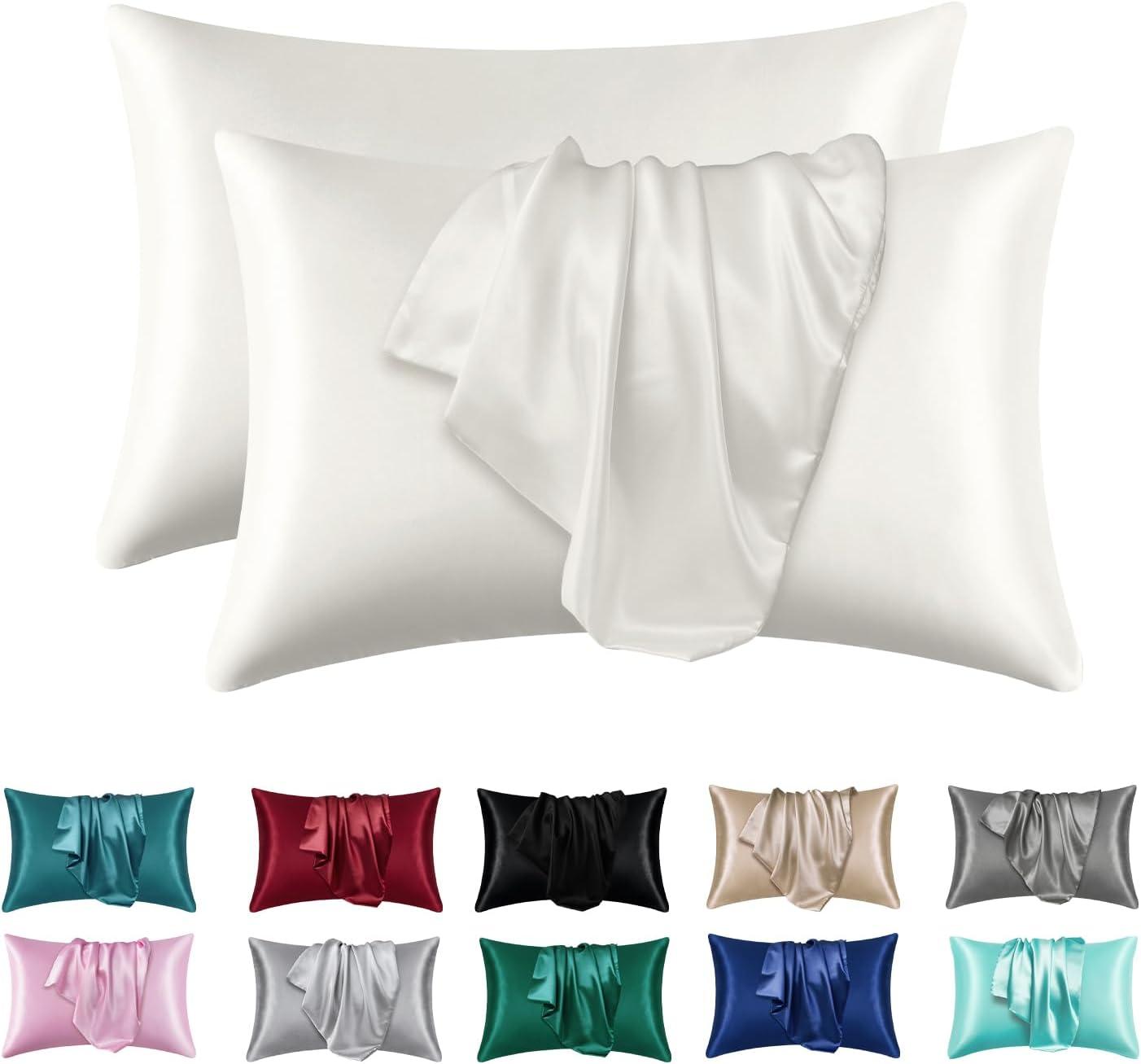 ANMINY Satin Pillowcase Set of 2 Standard Silk Bedding Pillowcases 26" x 20" Pillow Cover, White