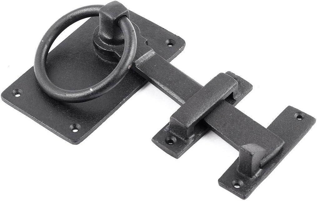 Renovators Supply Door Lock Latch 6.5" Black Wrought Iron Gate Latch Garage Barn Door Lock w/Screws