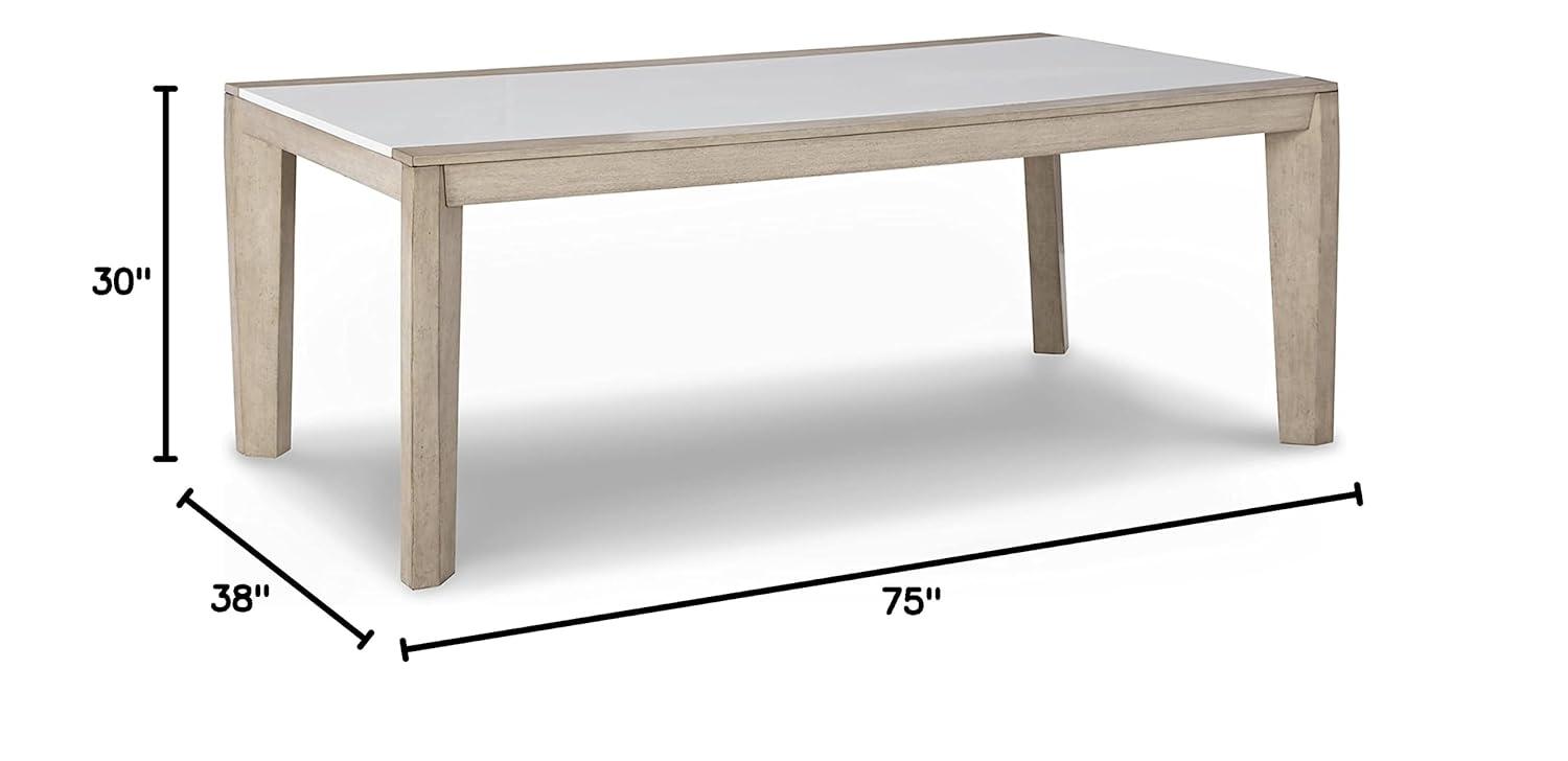 Contemporary Beige & White Wood Dining Table with Acrylic Insert