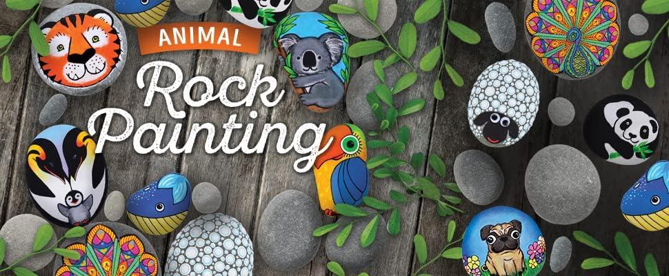 Animal Rock Painting Box Set - DIY Rock Painting for Adults - Rocks, Brush, Paint Included - Mandala Stone Artist - Create Rock Artwork at Home - Arts and Craft for Adults - Adult Hobbies