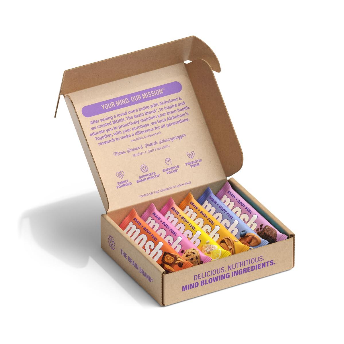 MOSH Variety Pack Protein Bars, 6pk, Keto Snack, Gluten-Free, No Added Sugar, 12g Whey Protein, Lion's Mane, B12 Vitamins, Supports Brain Health, Breakfast To-Go (Flavors may vary)