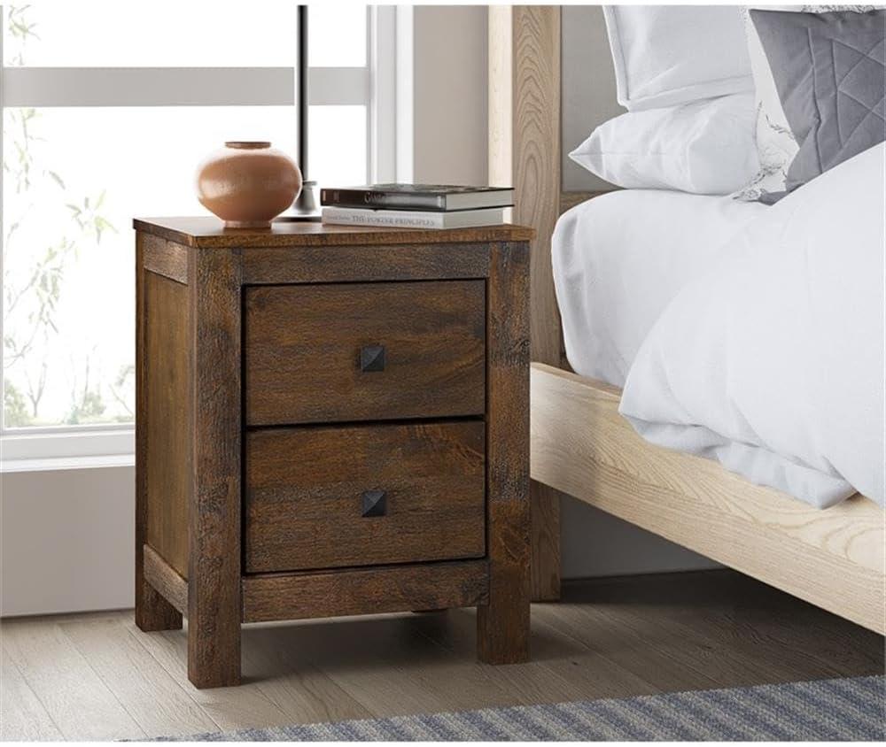 Stratford 2 Drawer Nightstand Classic Brown - Finch: Bedside Storage, Rustic Farmhouse Design